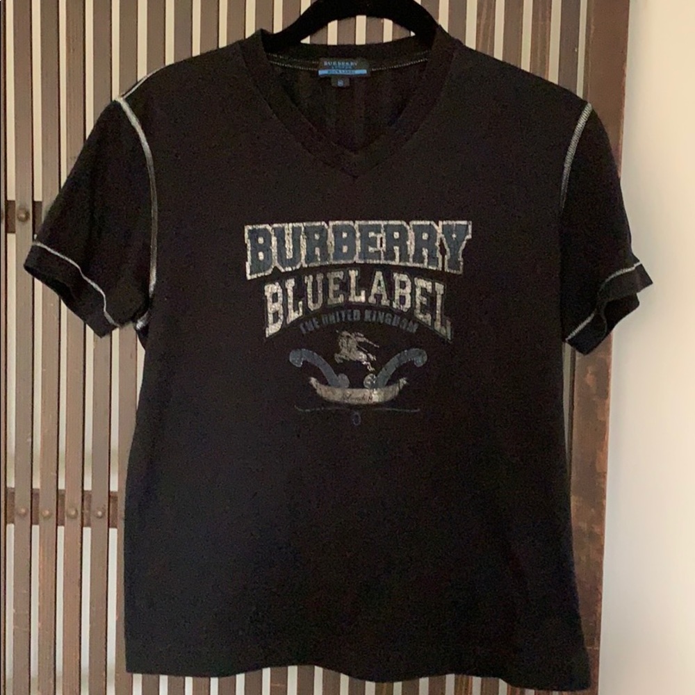 Burberry blue label black V neck T shirt